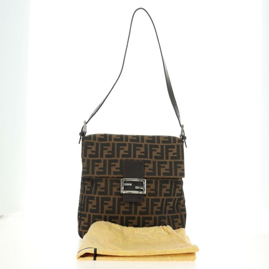 【日本直送】FENDI Zucca帆布Mamma Baguette單肩包 黑色棕色 正品 189187V-11