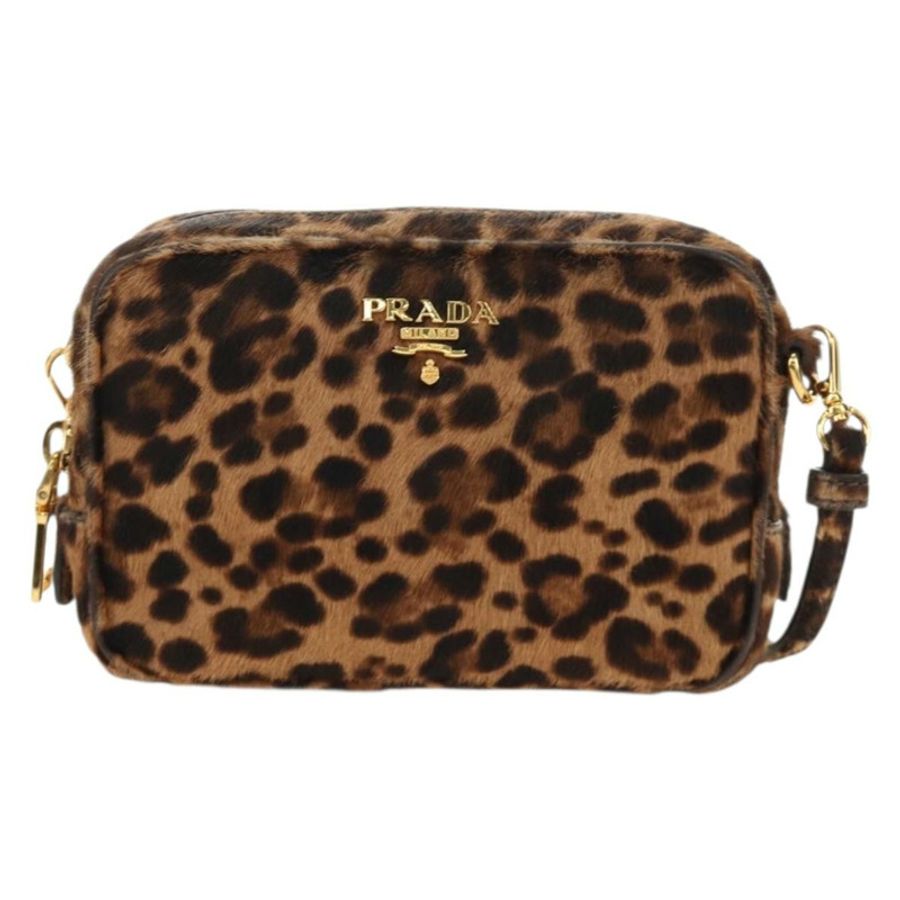 【日本直送】PRADA 肩背包 Harako 皮革 棕色 金色 正品 189306V-12
