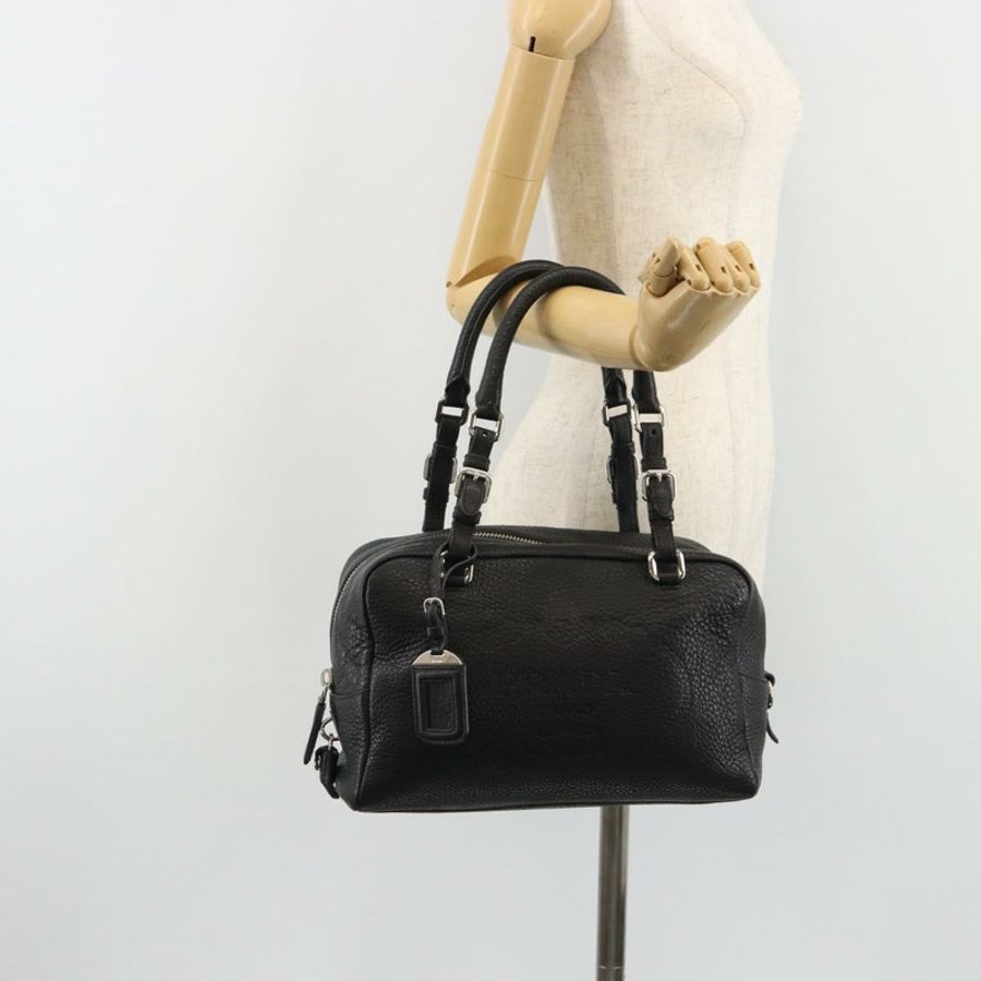 【日本直送】PRADA 波士頓包 皮革 黑色 銀色 正品 189156SAV-25
