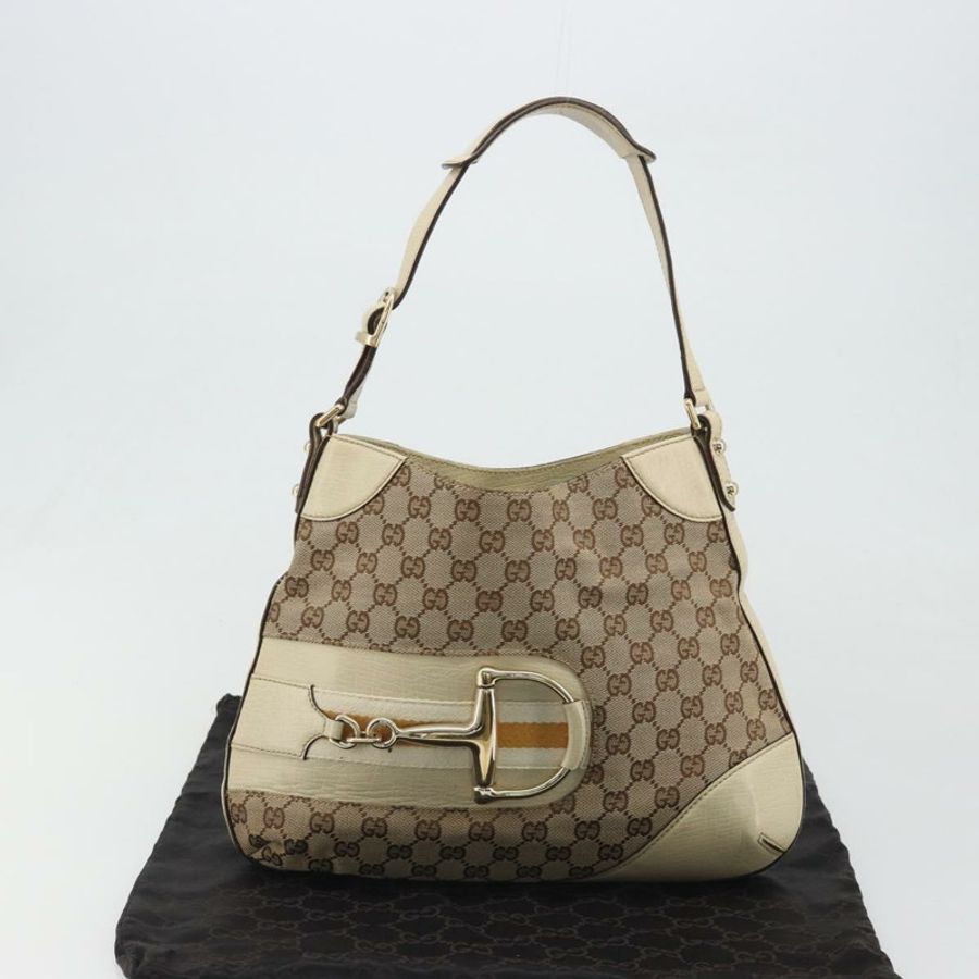 【日本直送】GUCCI GG帆布馬銜扣單肩包 米色 137388 正品 189146V-11