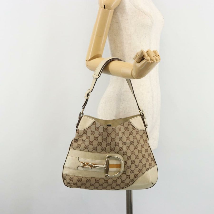 【日本直送】GUCCI GG帆布馬銜扣單肩包 米色 137388 正品 189146V-22