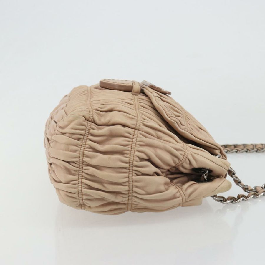 【日本直送】PRADA 褶皺鏈條單肩包 皮革 粉紅色 銀色 正品 182672A-2