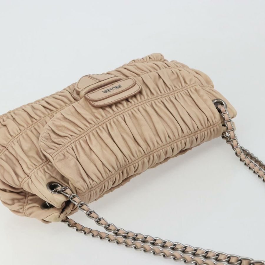 【日本直送】PRADA 褶皺鏈條單肩包 皮革 粉紅色 銀色 正品 182672A-5