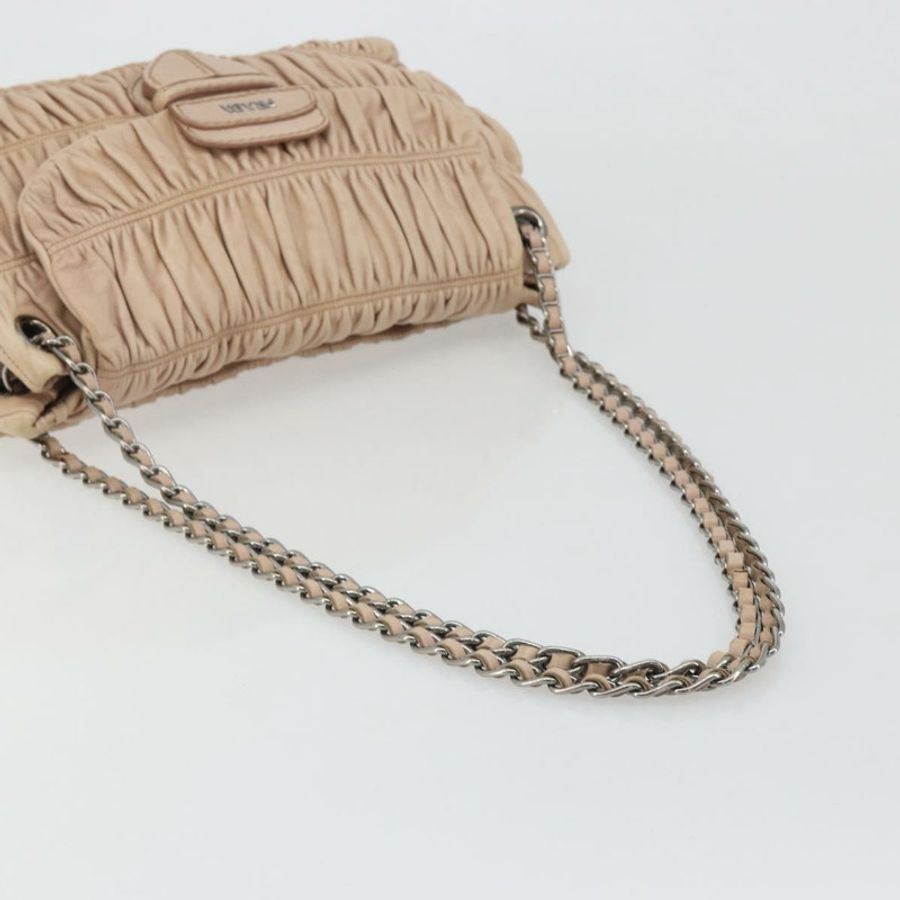 【日本直送】PRADA 褶皺鏈條單肩包 皮革 粉紅色 銀色 正品 182672A-6