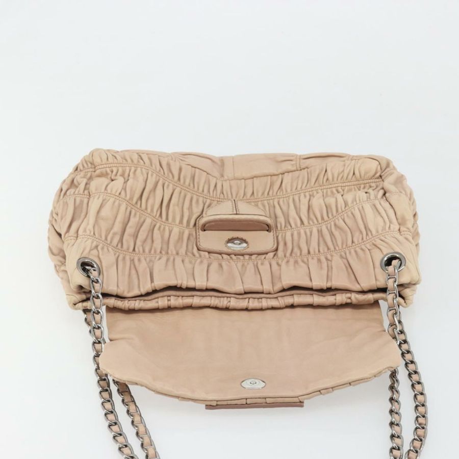 【日本直送】PRADA 褶皺鏈條單肩包 皮革 粉紅色 銀色 正品 182672A-9