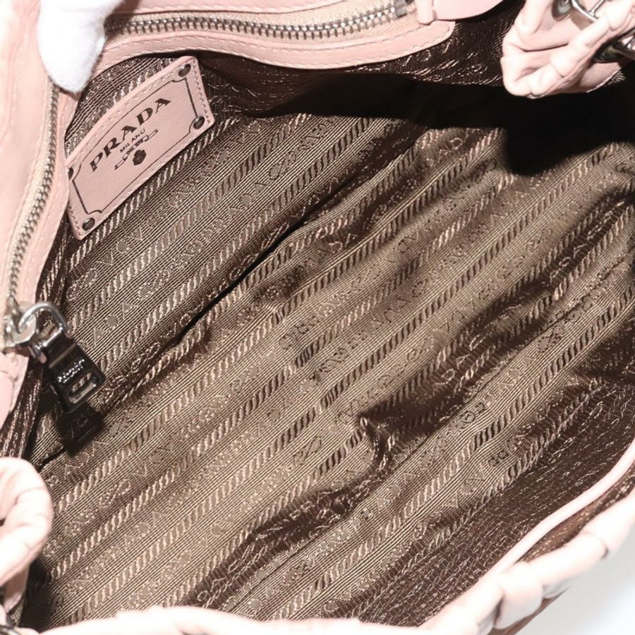 【日本直送】PRADA 褶皺鏈條單肩包 皮革 粉紅色 銀色 正品 182672A-10