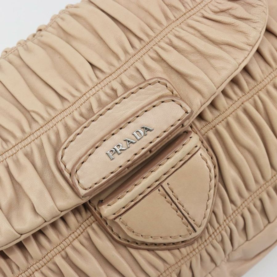 【日本直送】PRADA 褶皺鏈條單肩包 皮革 粉紅色 銀色 正品 182672A-16