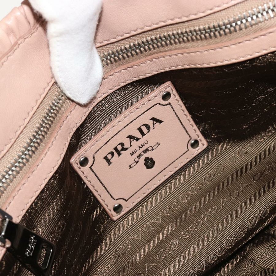 【日本直送】PRADA 褶皺鏈條單肩包 皮革 粉紅色 銀色 正品 182672A-17