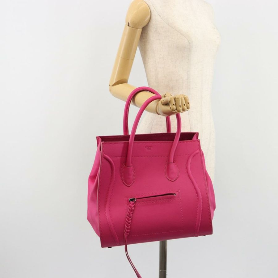 【日本直送】CELINE Luggage Phantom 手提包 皮革 粉紅色 銀色 正品 189707A-20