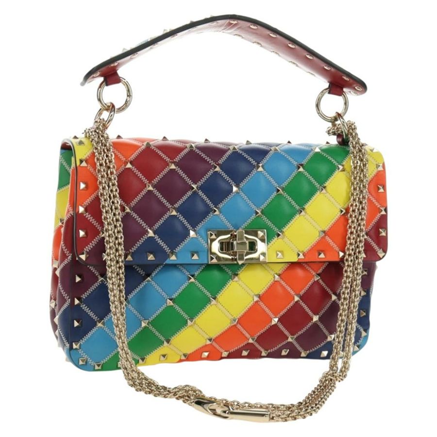 【日本直送】VALENTINO 鉚釘鏈條包 皮革 2way Multicolor Gold Auth 189762M-0