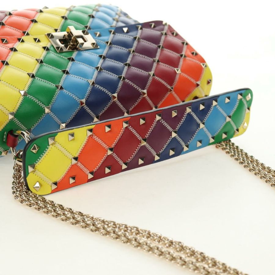 【日本直送】VALENTINO 鉚釘鏈條包 皮革 2way Multicolor Gold Auth 189762M-6