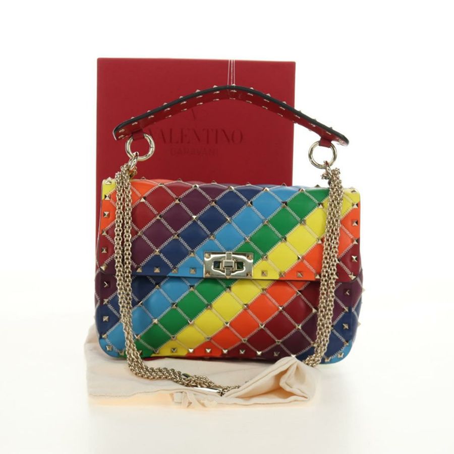 【日本直送】VALENTINO 鉚釘鏈條包 皮革 2way Multicolor Gold Auth 189762M-11