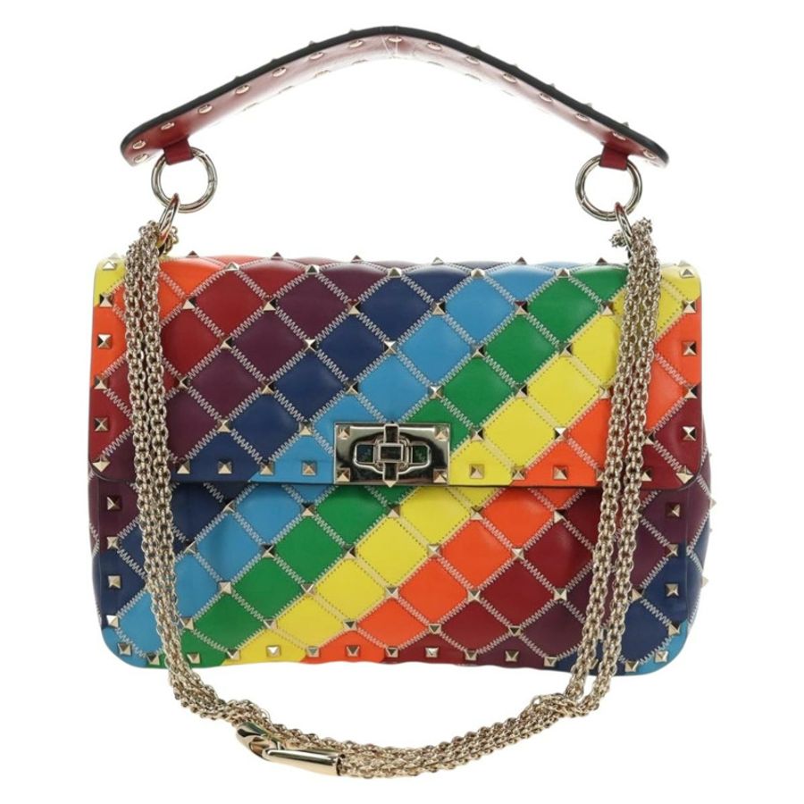 【日本直送】VALENTINO 鉚釘鏈條包 皮革 2way Multicolor Gold Auth 189762M-12