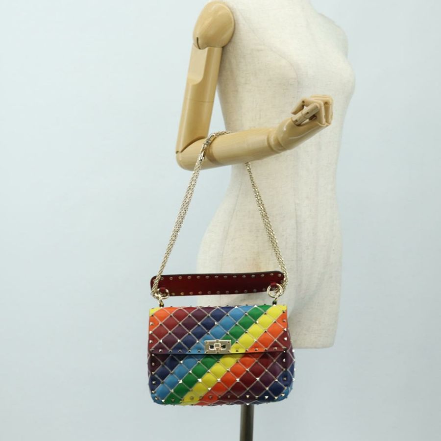 【日本直送】VALENTINO 鉚釘鏈條包 皮革 2way Multicolor Gold Auth 189762M-25