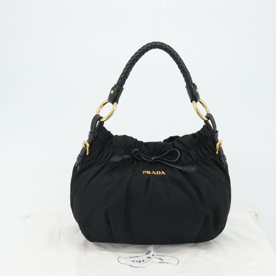 【日本直送】PRADA 黑色金色尼龍褶皺肩包,正品編號 189499V-11
