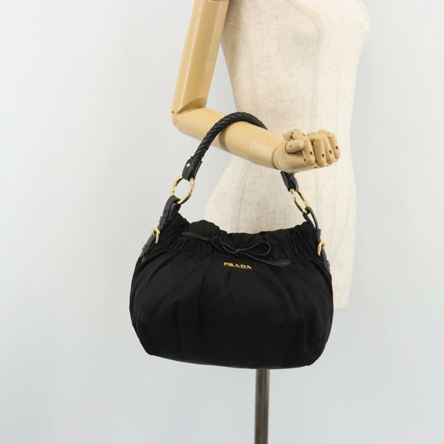 【日本直送】PRADA 黑色金色尼龍褶皺肩包,正品編號 189499V-22