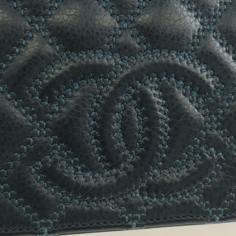【日本直送】香奈兒 (CHANEL) Matelasse 鏈條錢包包 魚子醬紋皮革 海軍藍 銀色 CC 標誌 正品 188550SAV-17