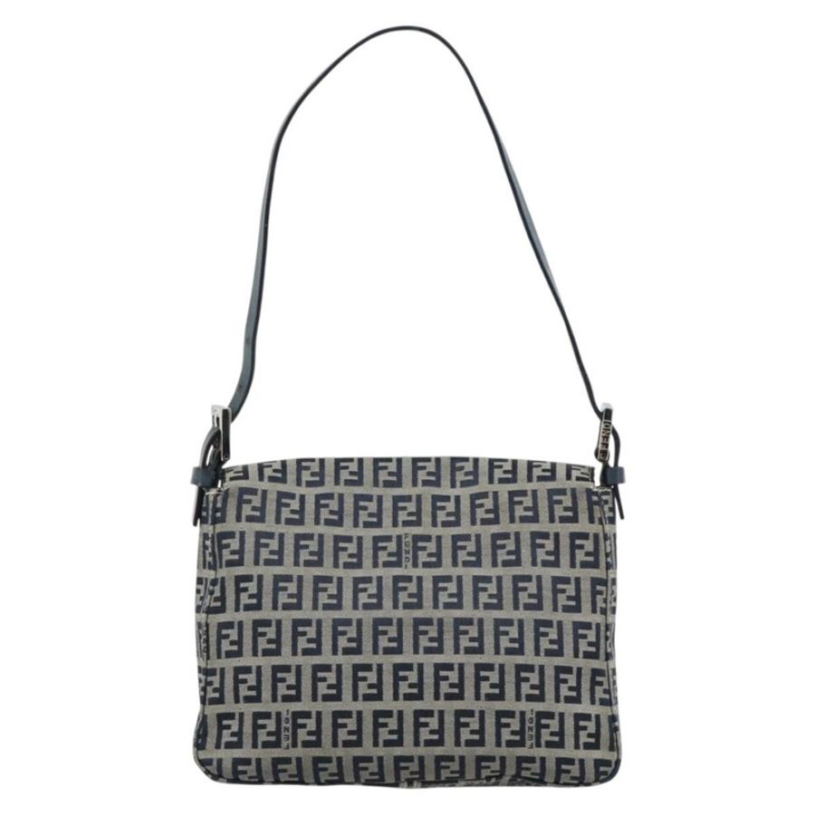 【日本直送】FENDI Zucchino 帆布 Mamma Baguette 單肩包 海軍藍 銀色 正品 189693V-1