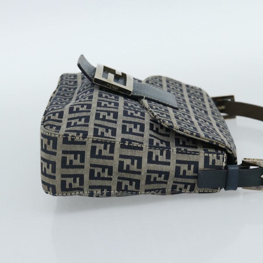 【日本直送】FENDI Zucchino 帆布 Mamma Baguette 單肩包 海軍藍 銀色 正品 189693V-3