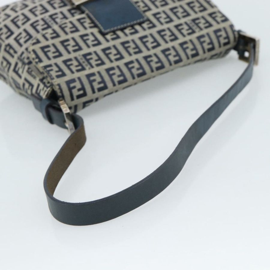 【日本直送】FENDI Zucchino 帆布 Mamma Baguette 單肩包 海軍藍 銀色 正品 189693V-6