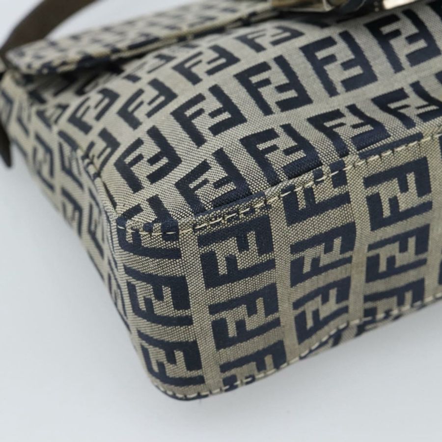 【日本直送】FENDI Zucchino 帆布 Mamma Baguette 單肩包 海軍藍 銀色 正品 189693V-13
