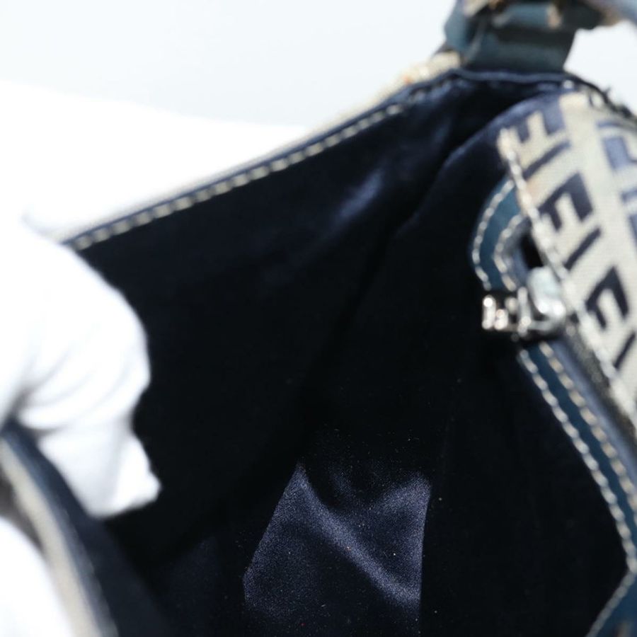 【日本直送】FENDI Zucchino 帆布 Mamma Baguette 單肩包 海軍藍 銀色 正品 189693V-19