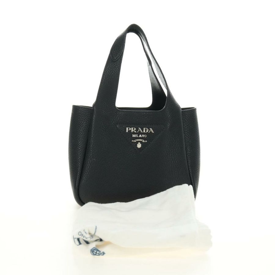 【日本直送】PRADA Vittero Dino 皮革手提包，黑色銀色，正品，貨號 189681SAM-11