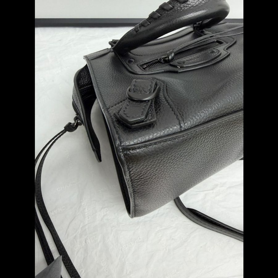 BALENCIAGA/巴黎世家 機車包黑色荔枝牛mini-4