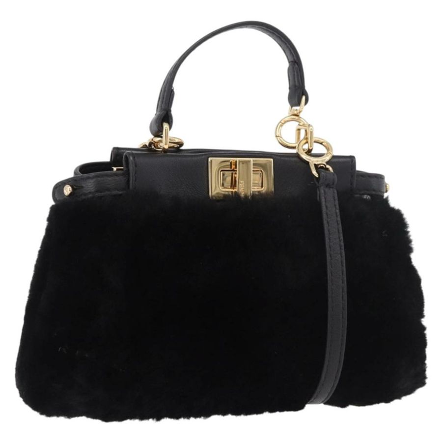 【日本直送】FENDI Micro Peek A Boo 手提包,黑色金邊剪絨款,正品 ka5035M-0