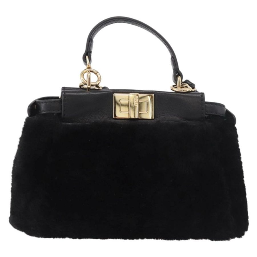 【日本直送】FENDI Micro Peek A Boo 手提包,黑色金邊剪絨款,正品 ka5035M-1