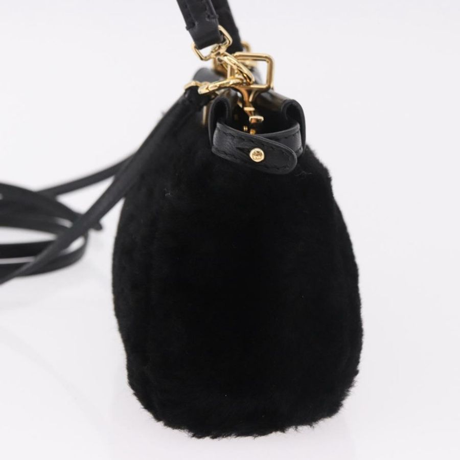 【日本直送】FENDI Micro Peek A Boo 手提包,黑色金邊剪絨款,正品 ka5035M-2