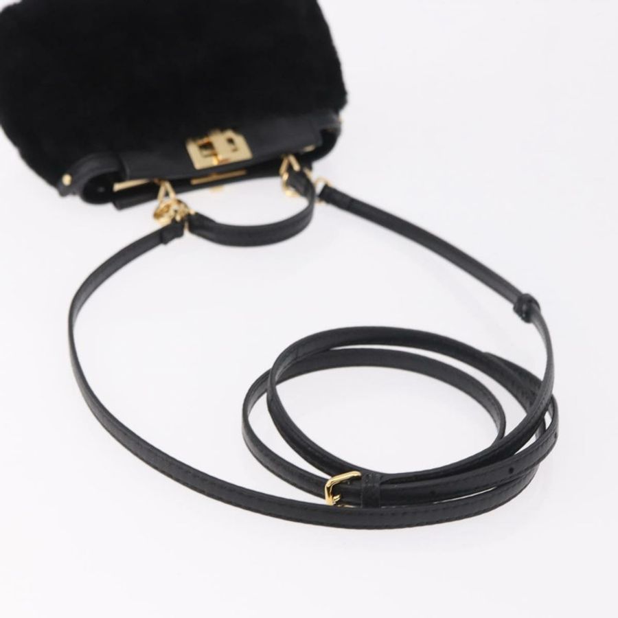 【日本直送】FENDI Micro Peek A Boo 手提包,黑色金邊剪絨款,正品 ka5035M-7