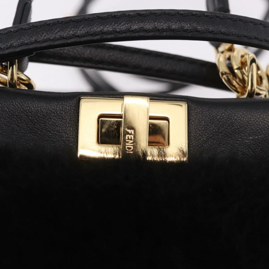 【日本直送】FENDI Micro Peek A Boo 手提包,黑色金邊剪絨款,正品 ka5035M-8