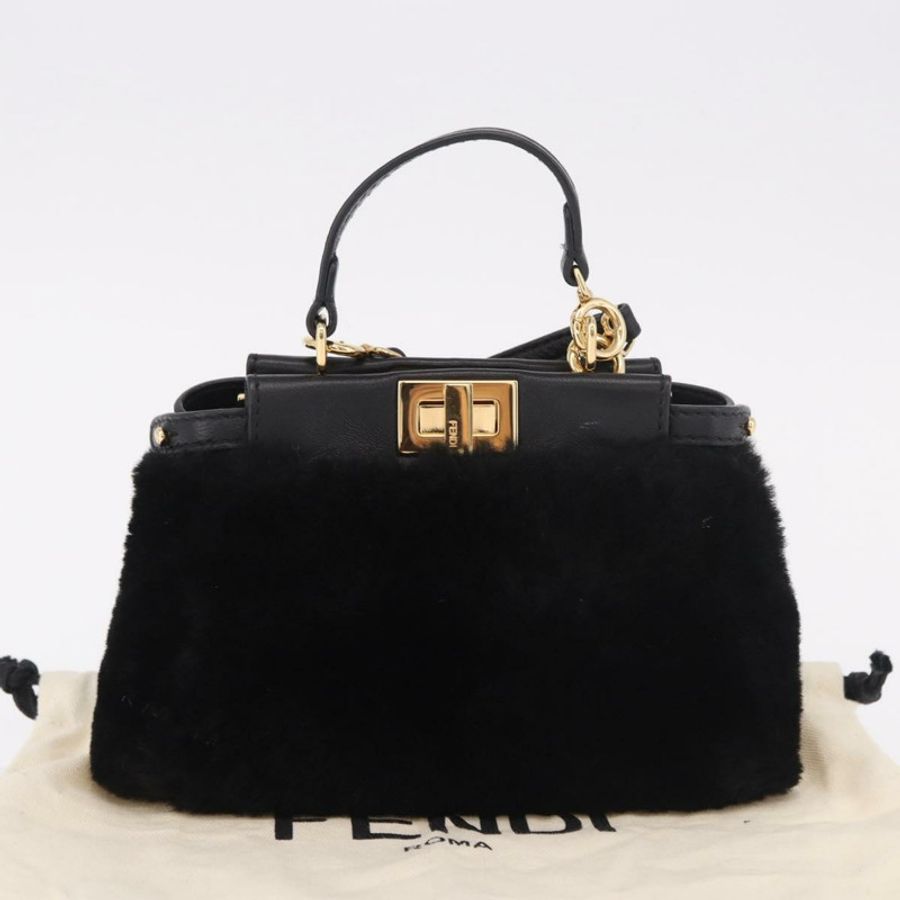【日本直送】FENDI Micro Peek A Boo 手提包,黑色金邊剪絨款,正品 ka5035M-11