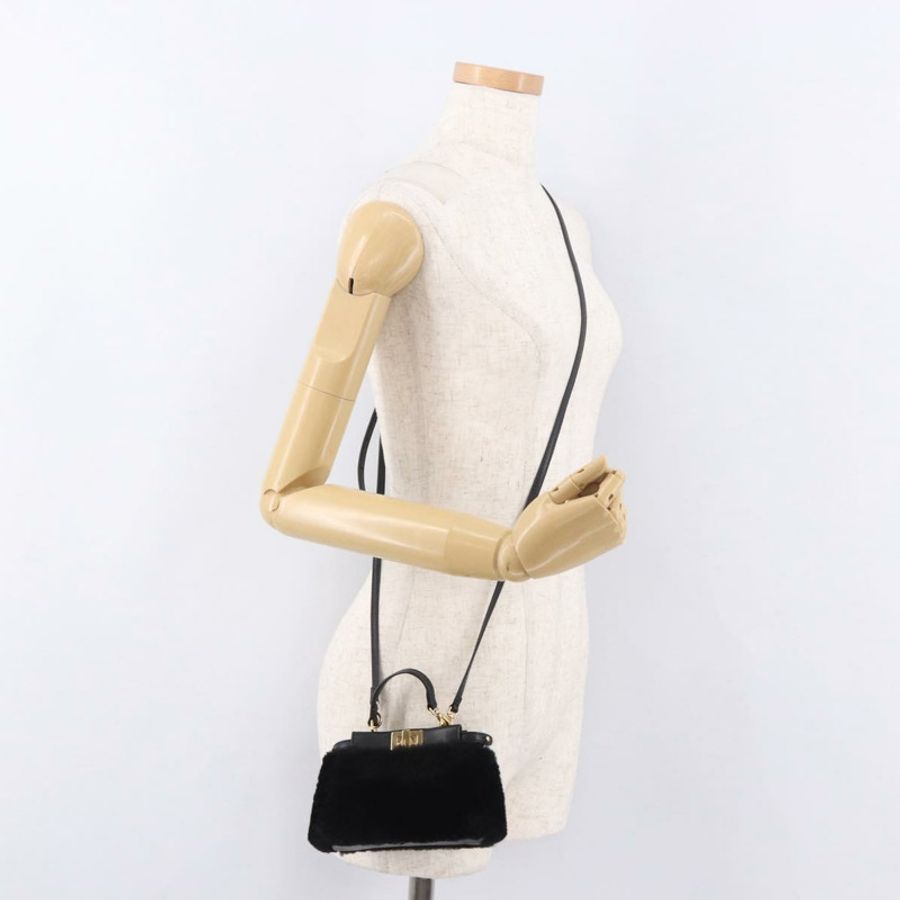 【日本直送】FENDI Micro Peek A Boo 手提包,黑色金邊剪絨款,正品 ka5035M-27