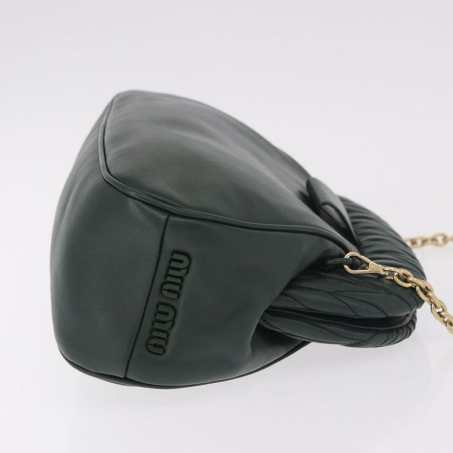 【日本直送】Miu Miu 鏈條單肩包 皮革 綠色 金色 正品 ka5015M-2