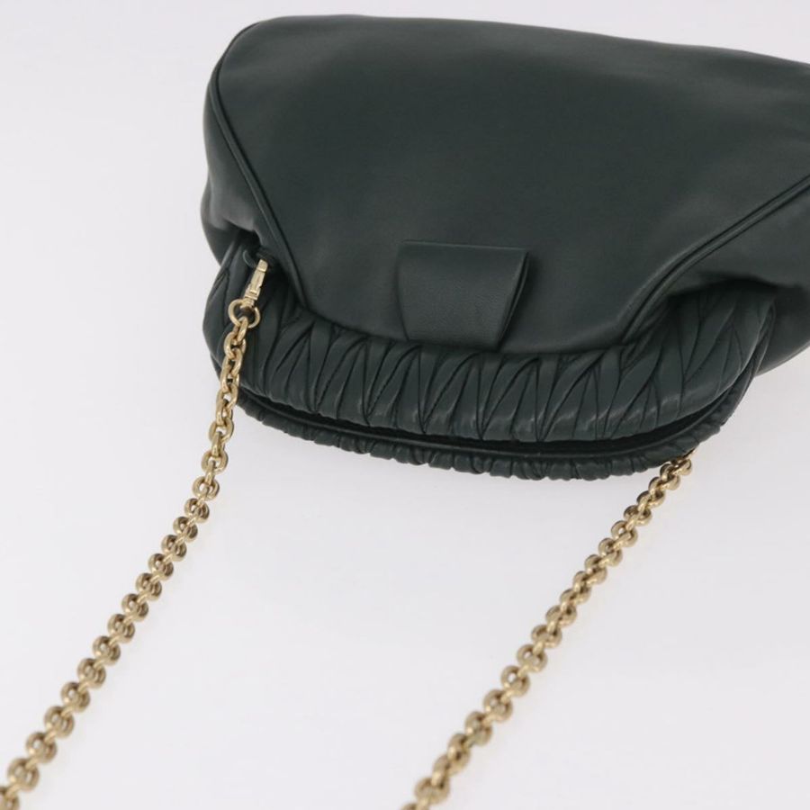 【日本直送】Miu Miu 鏈條單肩包 皮革 綠色 金色 正品 ka5015M-5
