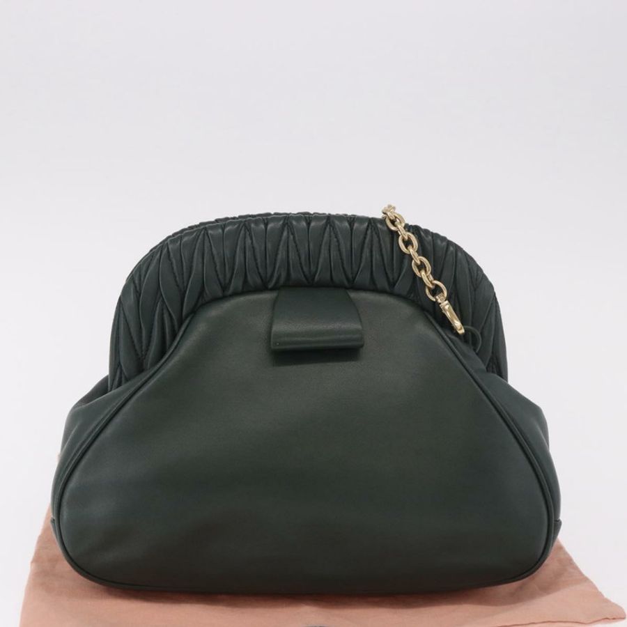 【日本直送】Miu Miu 鏈條單肩包 皮革 綠色 金色 正品 ka5015M-11