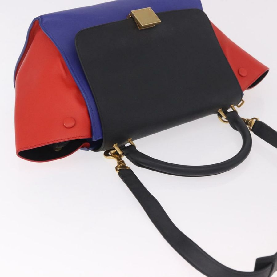 【日本直送】CELINE Trapeze 手提包 皮革 2way 紅色 黑色 Auth ka5041A-5