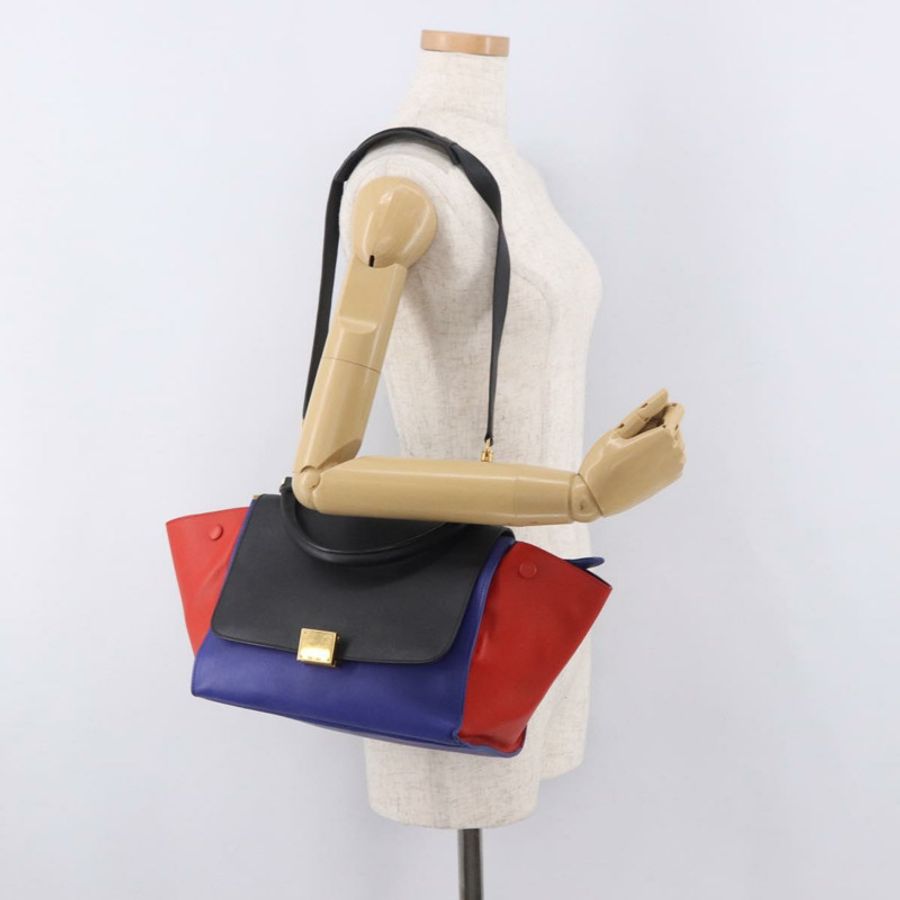 【日本直送】CELINE Trapeze 手提包 皮革 2way 紅色 黑色 Auth ka5041A-27