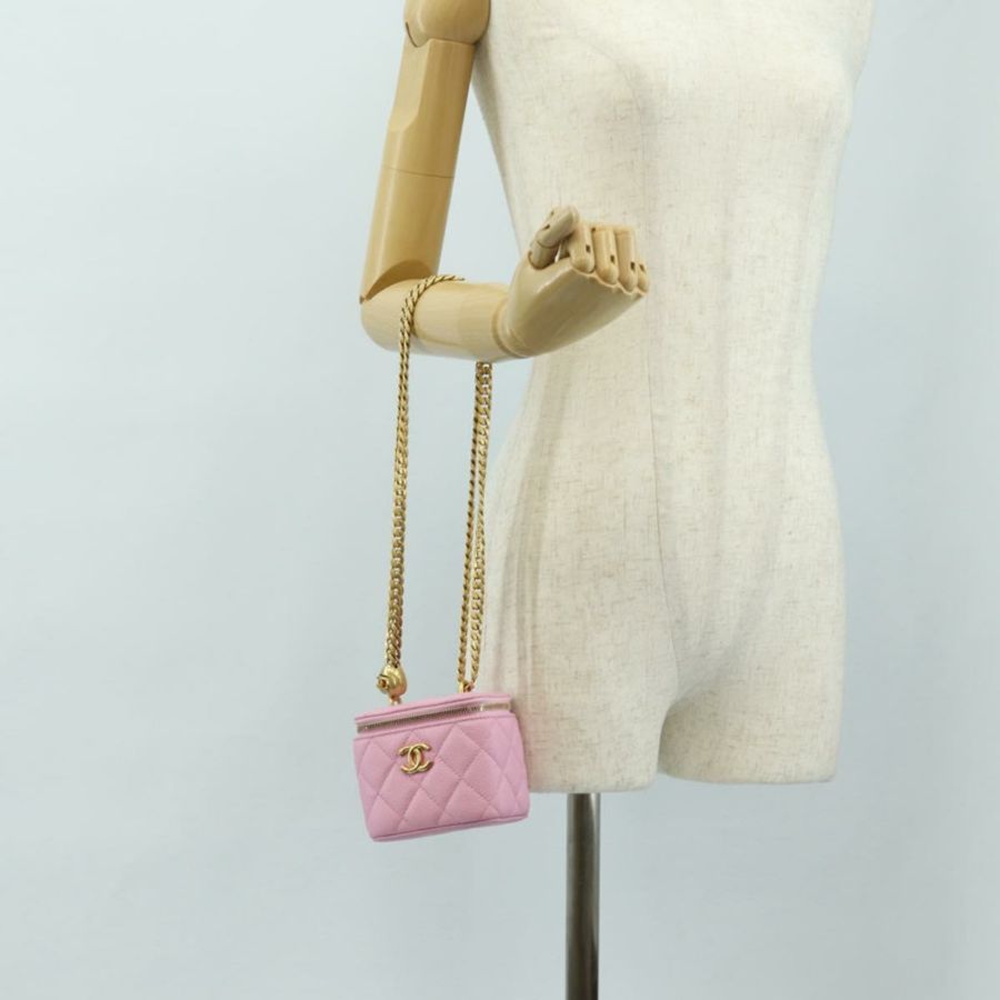 【日本直送】香奈兒 (CHANEL) 魚子醬紋粉紅金 CC 鏈條單背包 Auth hk3887SAM-25