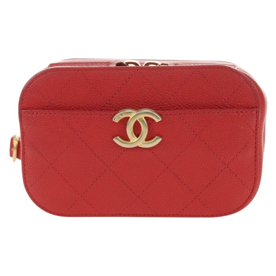 【日本直送】香奈兒 (CHANEL) 絎縫時尚 Affinity 鏈條包,魚子醬紋皮革,紅色,金色雙C標誌,正品編號 189719M-12