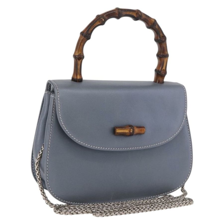 【日本直送】GUCCI 竹節手提包 皮革 兩用 淺藍色 銀色 正品 188593A-0