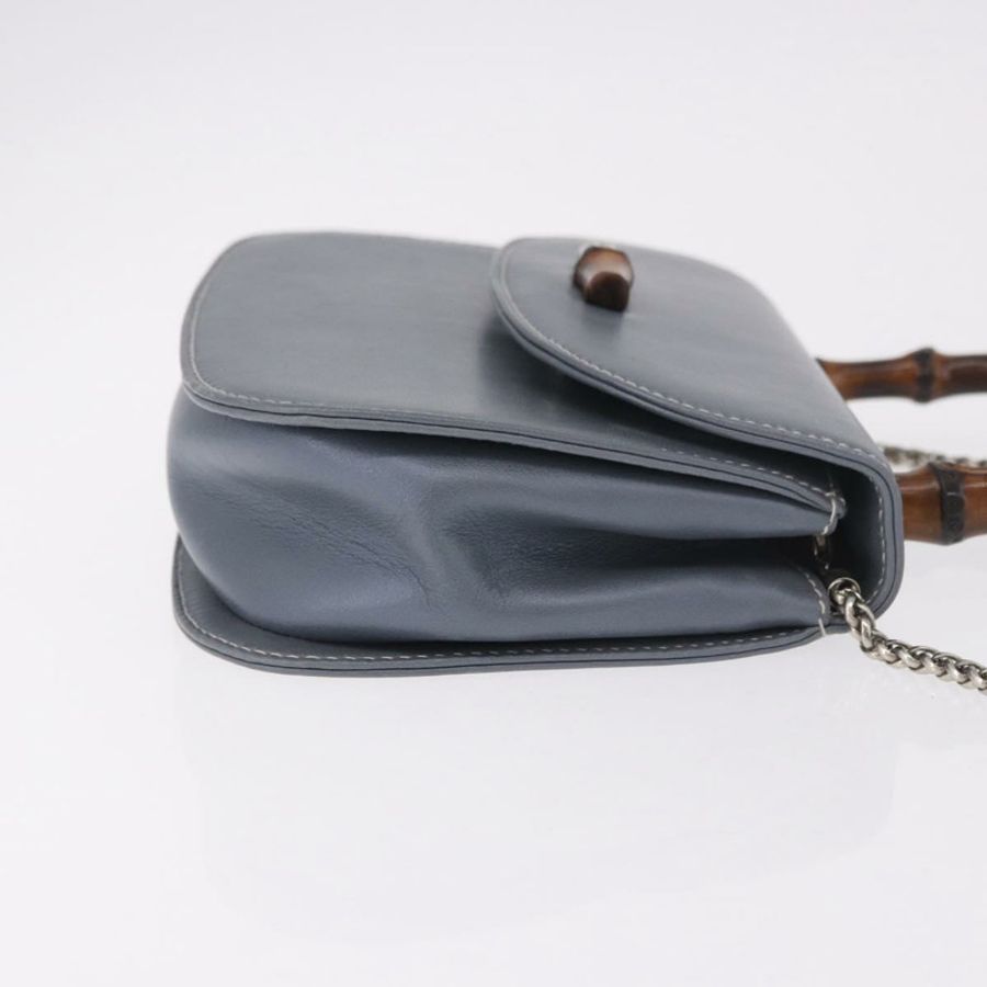 【日本直送】GUCCI 竹節手提包 皮革 兩用 淺藍色 銀色 正品 188593A-3