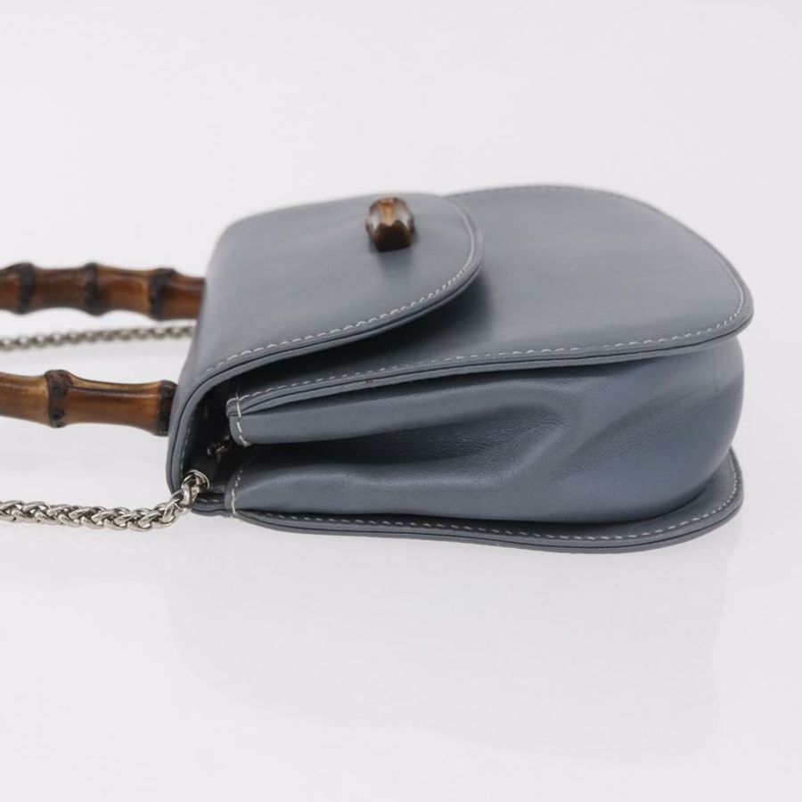 【日本直送】GUCCI 竹節手提包 皮革 兩用 淺藍色 銀色 正品 188593A-4