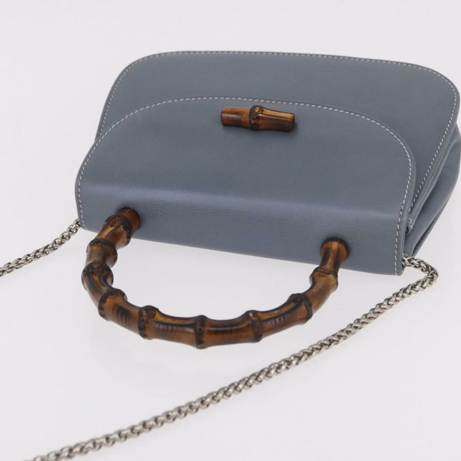 【日本直送】GUCCI 竹節手提包 皮革 兩用 淺藍色 銀色 正品 188593A-6