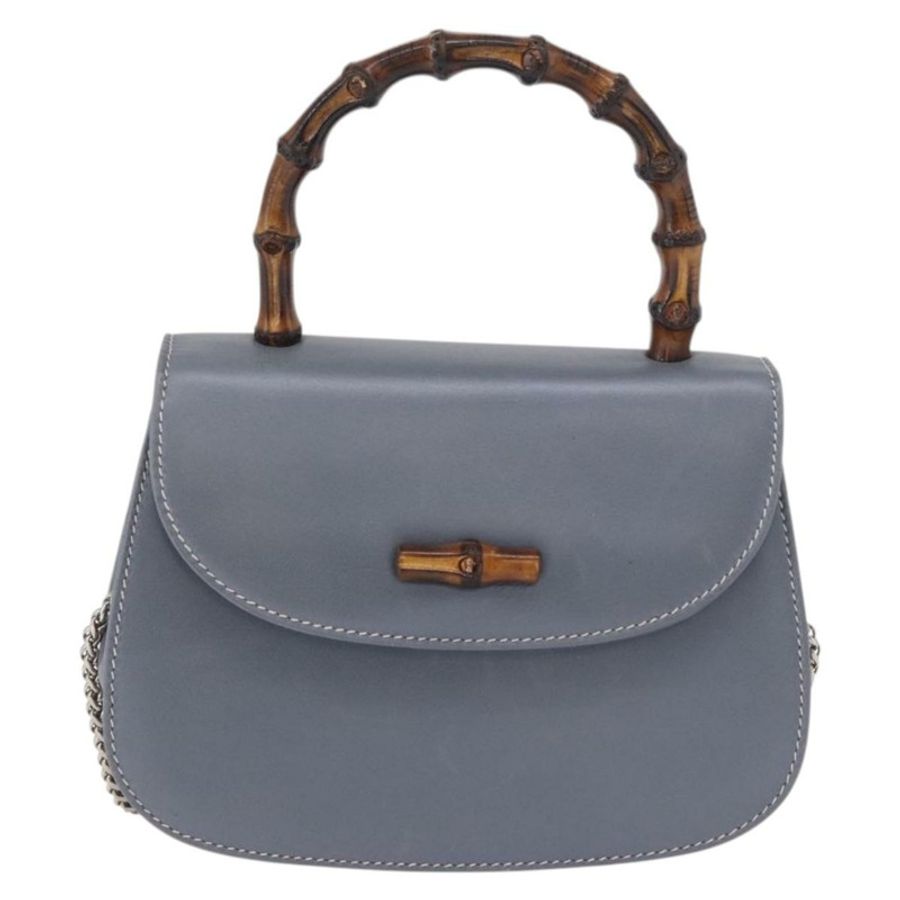 【日本直送】GUCCI 竹節手提包 皮革 兩用 淺藍色 銀色 正品 188593A-12