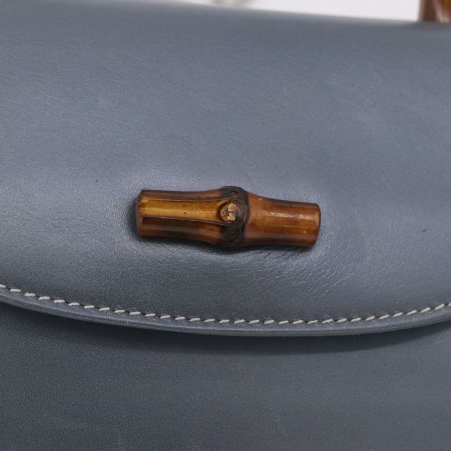 【日本直送】GUCCI 竹節手提包 皮革 兩用 淺藍色 銀色 正品 188593A-18