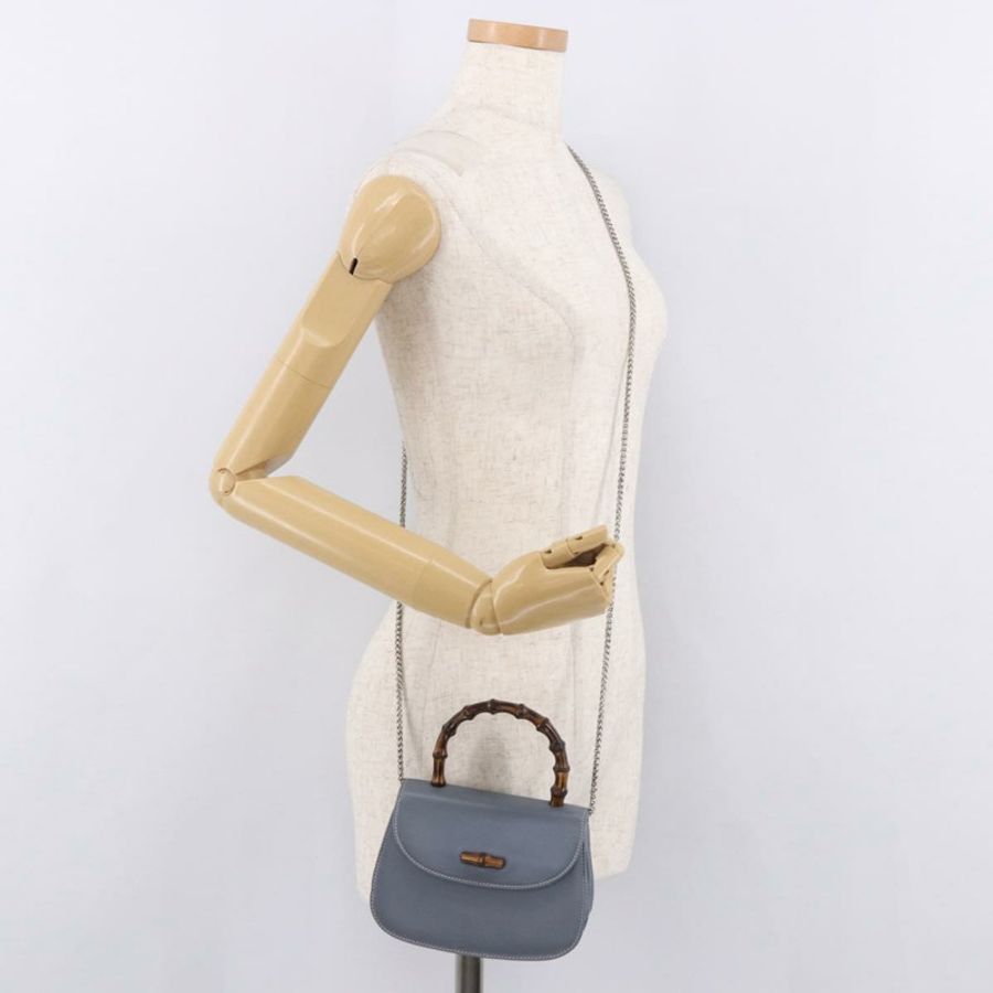 【日本直送】GUCCI 竹節手提包 皮革 兩用 淺藍色 銀色 正品 188593A-24