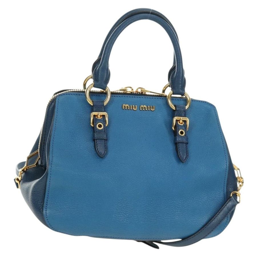 【日本直送】Miu Miu 手提包 皮革 兩用 藍色 金色 正品 190326M-0
